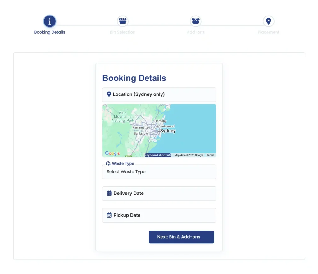 Skip Bin Booking Wizard